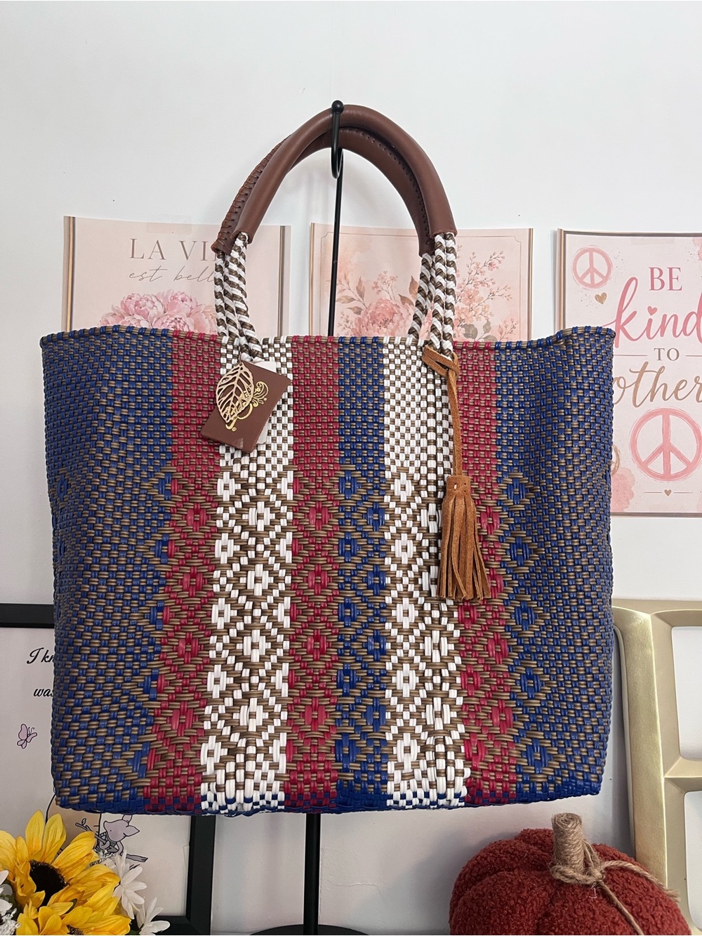Frida Woven Tote Bag Made in Mexico Multicolor -new with tags